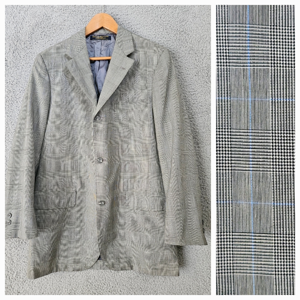 Brooks Brothers Men's Gray Plaid Blazer 39L Wool 3-Button Jacket Made in USA